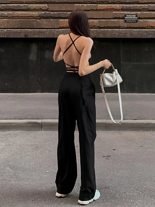 Tops cortos sexis con efecto vendaje y aberturas para mujer, supercortos, accesorios Y2K, camisola negra con tirantes finos, ropa de calle, ropa de mujer