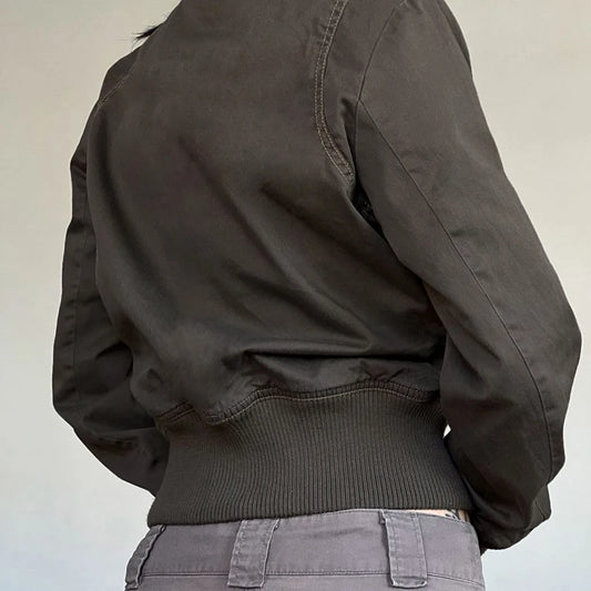 Chaqueta cargo Y2K para mujer, estilo vintage, con cremallera, informal, con detalle de costuras y bolsillos, para otoño e invierno, ropa de calle.