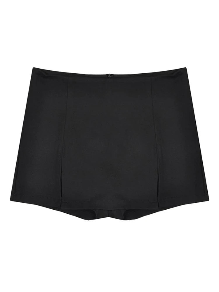 Falda corta sexy con abertura para mujer, falda de traje de oficina para mujer, falda de verano nueva negra, minifalda de corte A, pantalones cortos de cintura alta y pierna ancha.