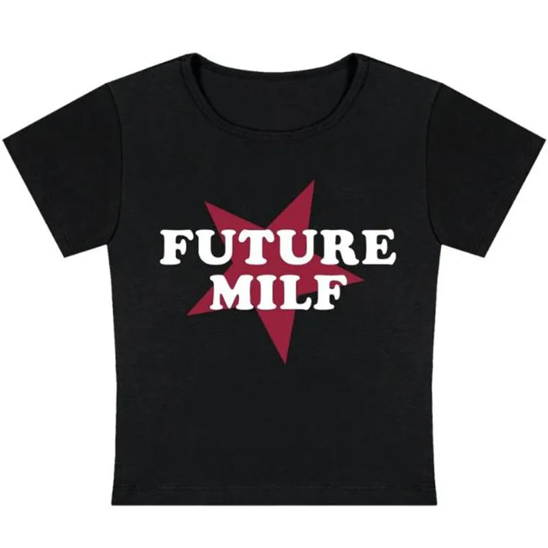 Camiseta de manga corta con cuello redondo y estampado de letras transfronterizas europeas y americanas de verano Y2K para mujer