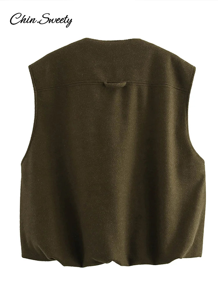 Street Zipper Waistcoat For Women Zipper O-neck Sleeveless Thick Warm Vest Top Female 2025 Spring Lady All-matching Outwear New
