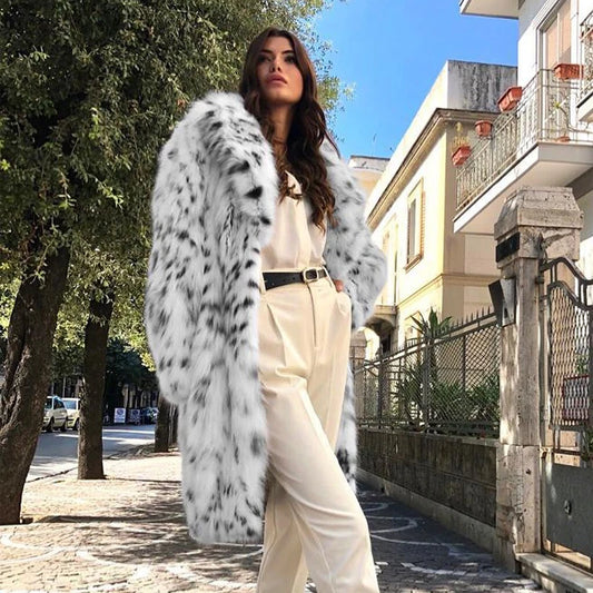 Luxury Brand Fluffy Furry Leopard Faux Fur Coats Women Winter Long Belted Overcoats Fashion Ladies Fox Fur Coats Outerwear