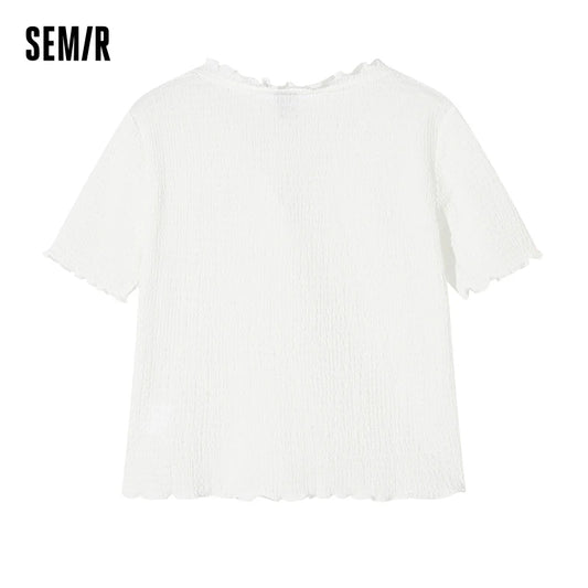 Short-Sleeved T-Shirt Women Short Textured Earrings Summer New Tight Knitted Cardigan Coat Tops