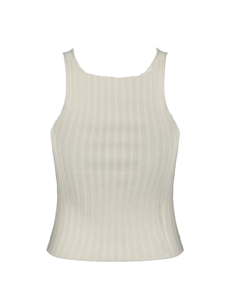 Chaleco de punto minimalista sólido sin mangas para mujer, camisola bohemia de verano, camiseta básica sencilla y elegante