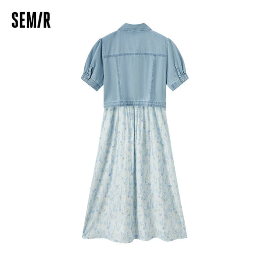 Dresses Women Summer Floral Denim Two-Piece Dress Floral Design Denim Top And Skirt Vintage Dress Female