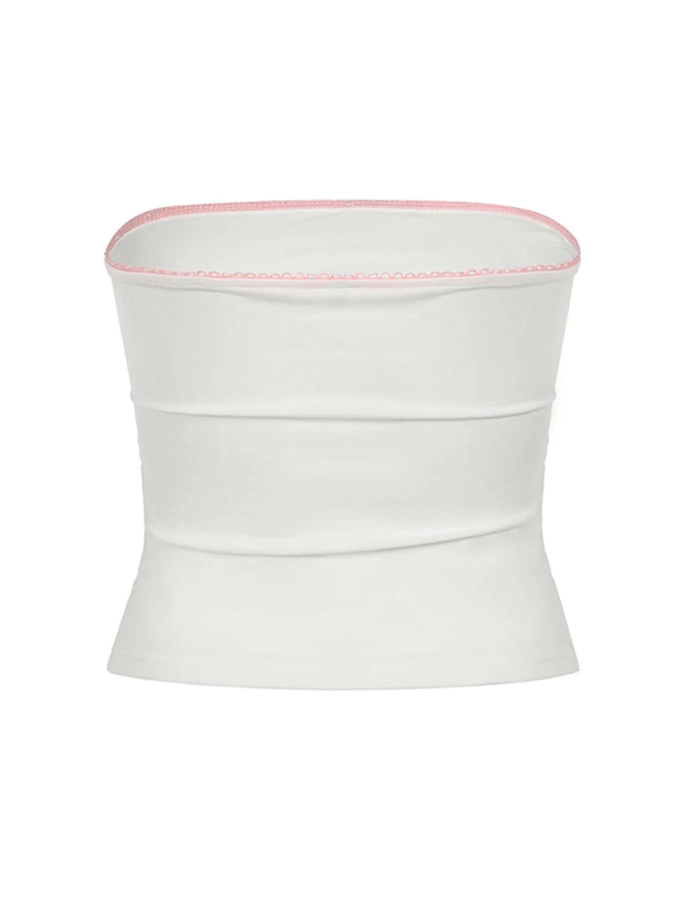 Top tubo blanco sin tirantes con encaje en contraste Y2K para mujer, bonito chaleco corto kawaii de los años 2000