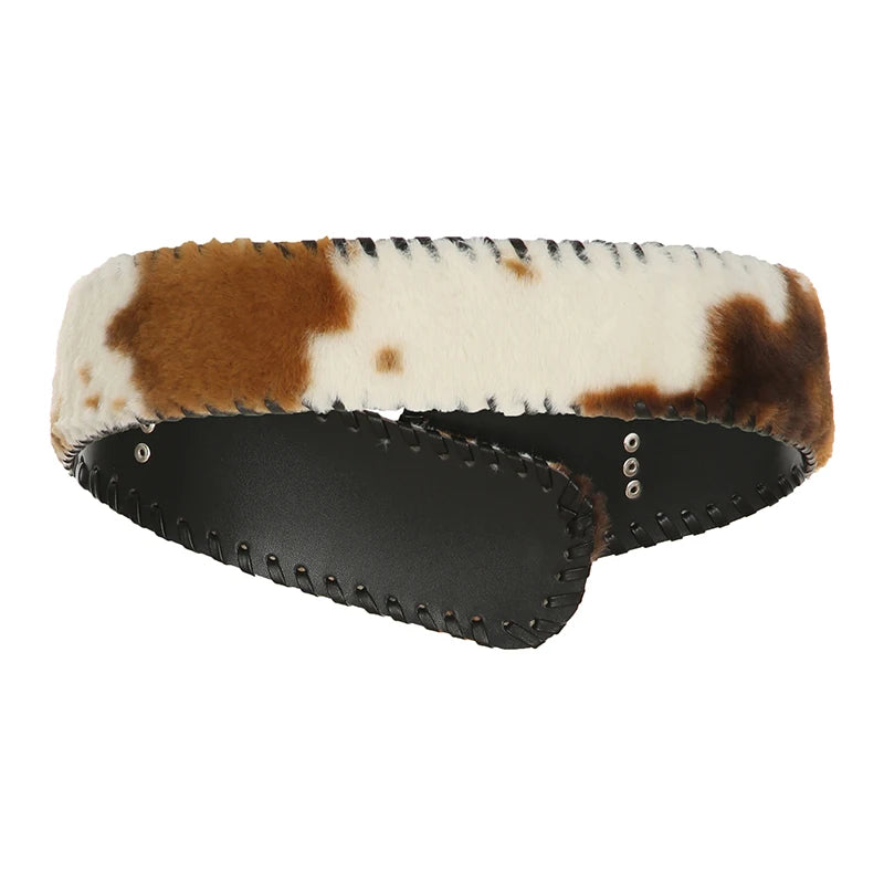 Cinturones de piel sintética clásica de moda para mujer con estampado de vaca, accesorios retro exquisitos