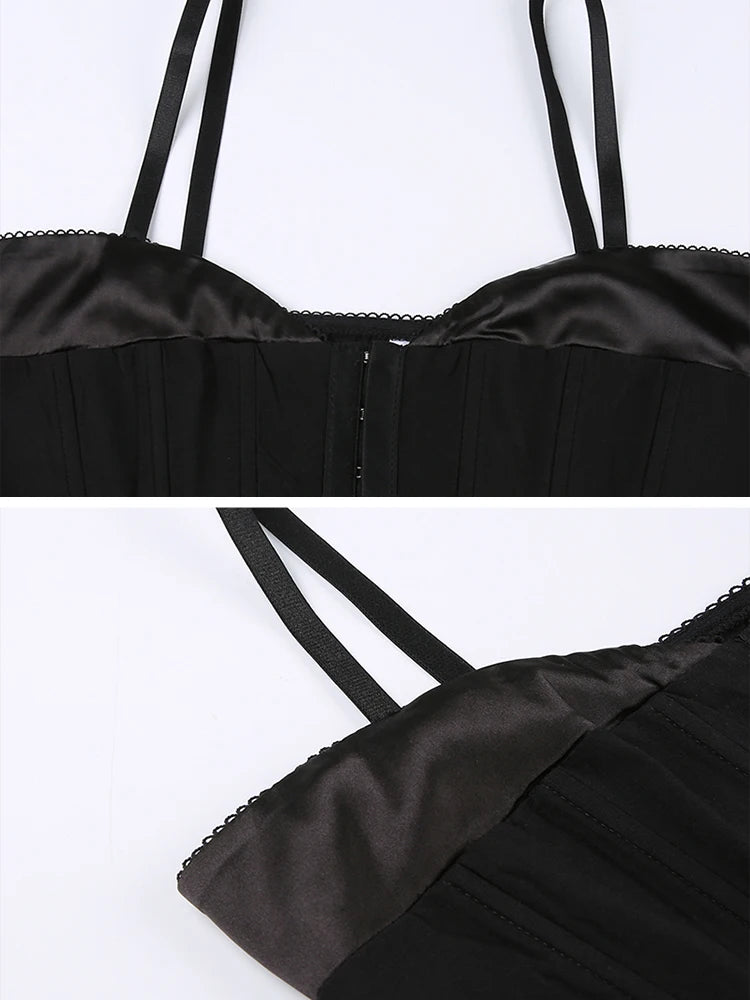 Black Elastic Women Corset Top Nightclub Sexy Fashion Buttons Tank Top Party Outfits Skinny Lady Camisole Streetwear