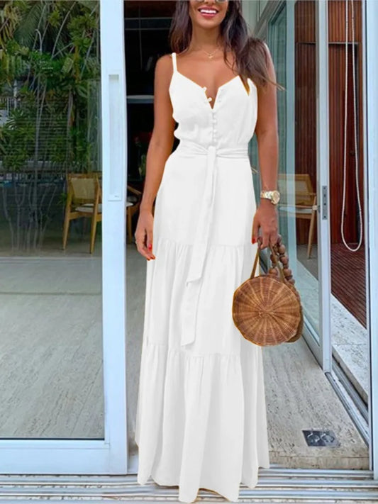 Vestido largo de verano con tirantes finos, estilo bohemio, informal, para vacaciones y playa, elegante