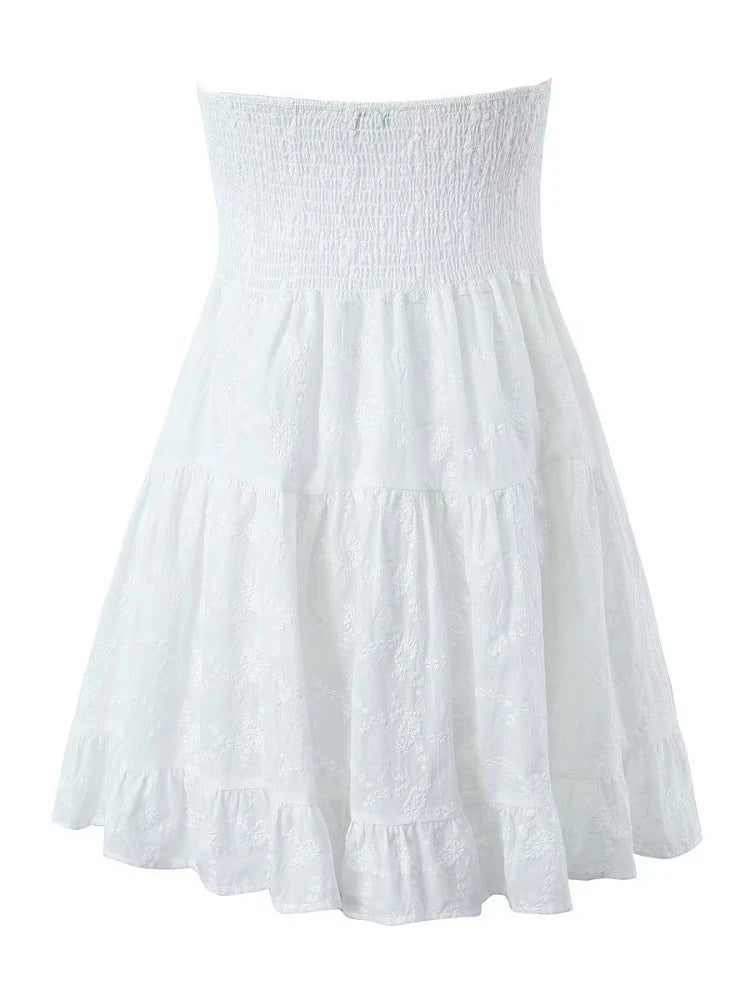 Vestido de encaje con vendaje para mujer, novedad de verano 2025, sin mangas, sexy, con hombros descubiertos, para mujer, para vacaciones, vestido playero encantador para mujer