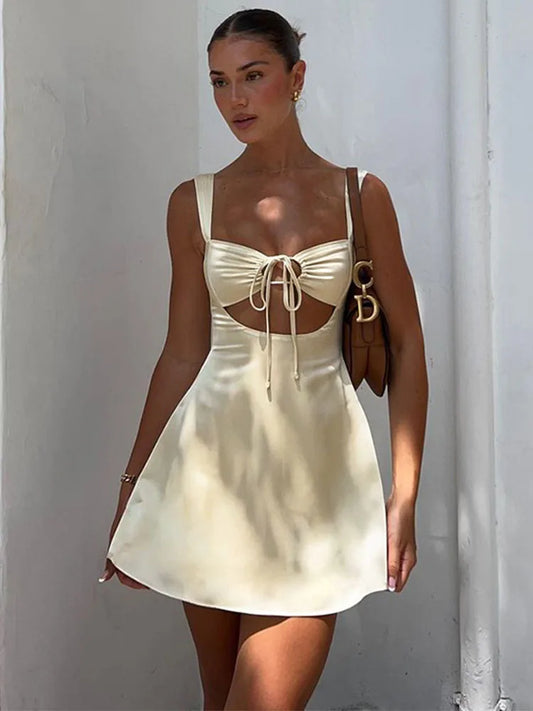 Bandage Sexy Sheath Dress For Women 2025 Summer Hollow Out Lace Up Sundress Femme Beach Sexy Slim Elegant Dresses Woman