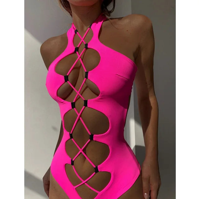 Body sexy con tirantes elásticos para mujer, lencería hueca, de una pieza, para club, playa, natación