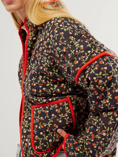 Flower Print Jackets For Women Fashion Pocket Slim Coat Womens Clothes Street Casual Autumn Cardigan Female New Outerwear