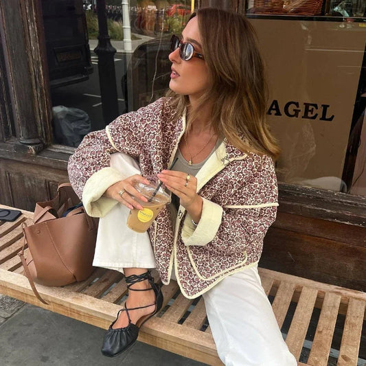 Chaquetas con estampado de flores para mujer, abrigo ajustado con bolsillos a la moda, ropa de calle informal para otoño, cárdigan femenino, nueva prenda exterior