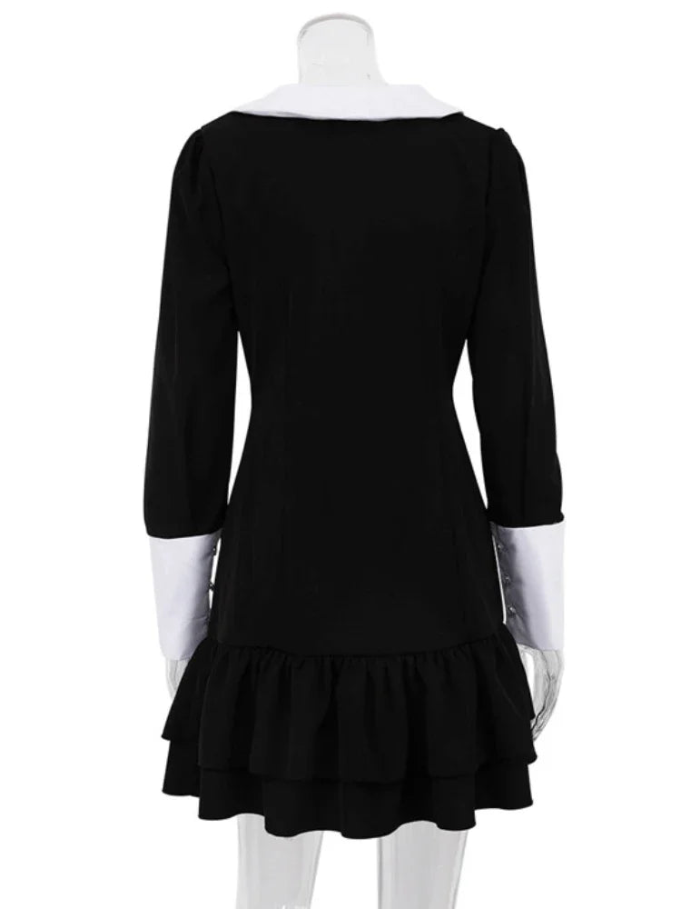 Vestido de noche de cintura alta para mujer, estilo retro, con empalme, manga larga, cuello vuelto, pliegues, minivestido para mujer, vestidos de fiesta y boda para mujer