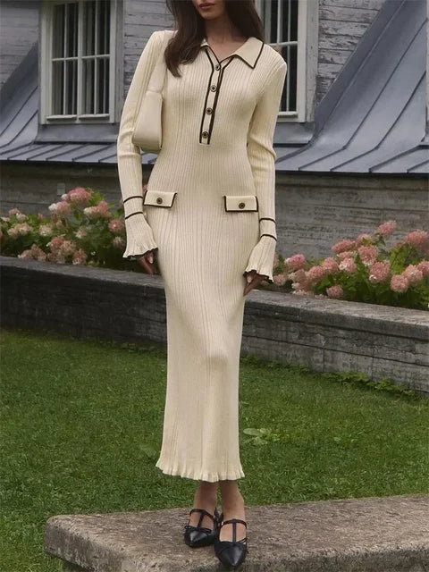 Vestido mini de punto para mujer, otoño invierno, con volantes, acanalado, cintura alta, elegante, manga larga, para banquete
