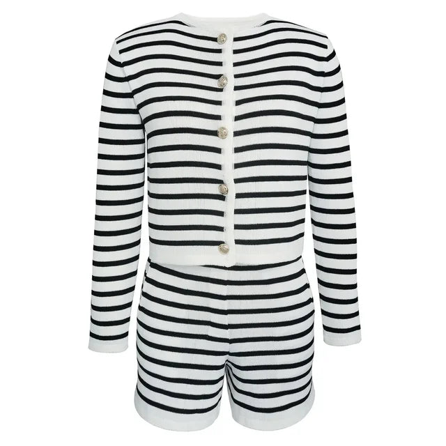 Conjuntos de 2 piezas de pantalones cortos de punto para mujer, cárdigan holgado informal, suéter, trajes cortos de cintura alta para mujer de invierno