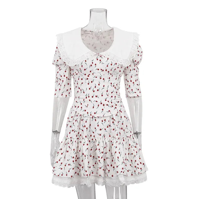 Vestido floral ajustado con cordones para mujer, elegante vestido de lujo con encaje, cuello vuelto, manga corta, pliegues, vestido de fiesta retro para mujer