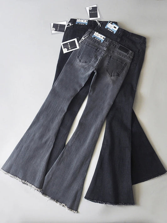 Vaqueros azules retro de cintura baja para mujer 2025, pantalones ajustados acampanados, vaqueros básicos ajustados de verano para mujer, vaqueros casuales de calle para mujer