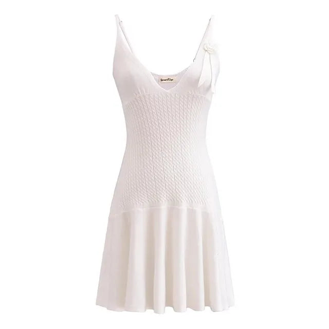 Vestido de punto con volantes para mujer, sin mangas, cuello en V, ajustado, con empalme de flores, vestido de verano para mujer, moda informal Y2k, vestido liso para mujer
