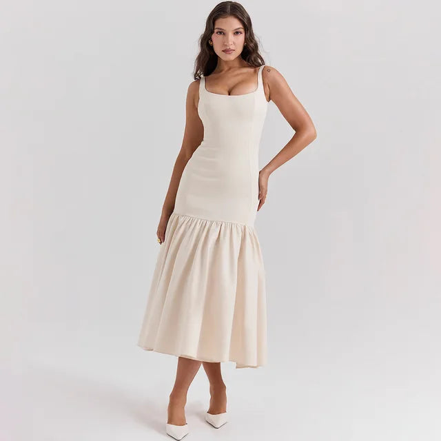 Vestido maxi sexy con escote pronunciado y empalme para mujer, vestido ajustado a la cadera para fiesta, club, sin mangas, moda de verano para mujer, color sólido