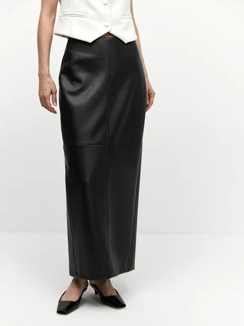 Slit PU Skirts For Women 2025 Spring New Slim Y2K Sheath Skirt Femme Street Solid Casual Fashion Elegant Skirts Womens