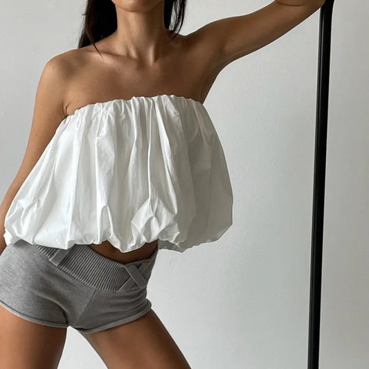 Falda corta sexy de dos vías sin tirantes para mujer, de verano, a la moda, sin mangas, con pliegues y hombros descubiertos, para discoteca