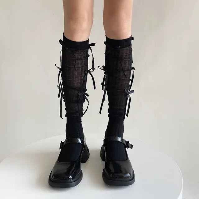 Splice Bow Loose Socks For Women Fashion Thermal Long Sock Knitting Socks Women’s Y2K JK Girl Keep Warm Leg Warmers Ladie