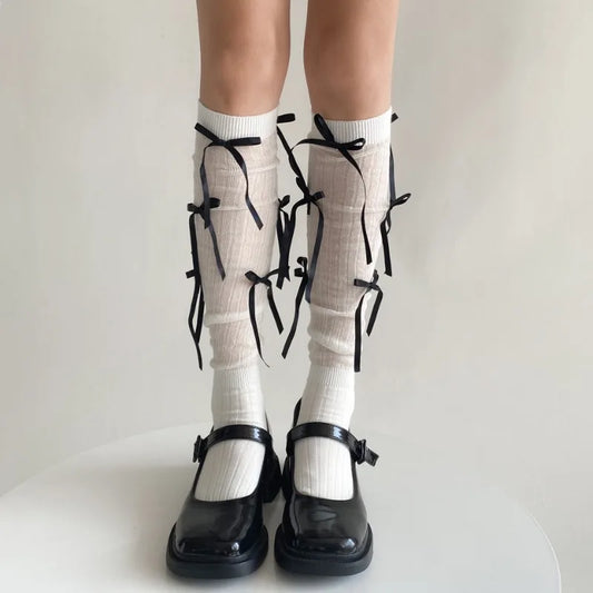 Splice Bow Loose Socks For Women Fashion Thermal Long Sock Knitting Socks Women’s Y2K JK Girl Keep Warm Leg Warmers Ladie