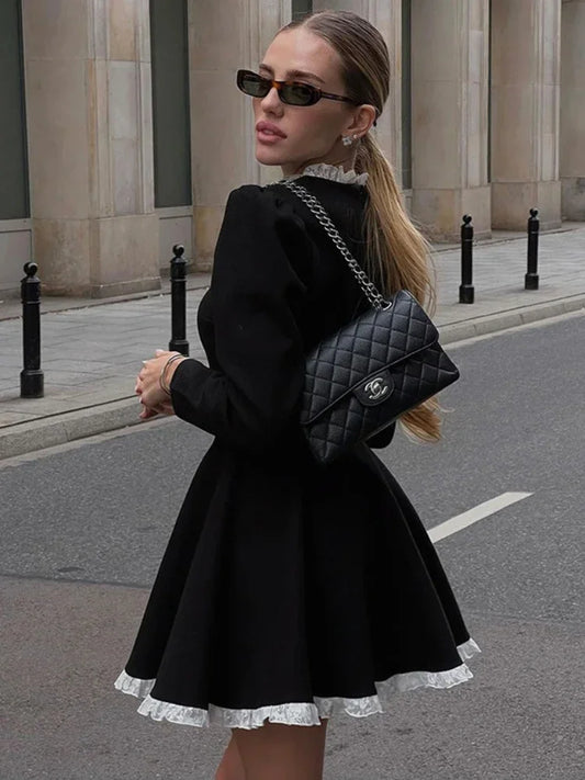 Minivestido de encaje con empalme para mujer, cintura alta, ajustado, elegante, para boda, estilo retro, nuevo