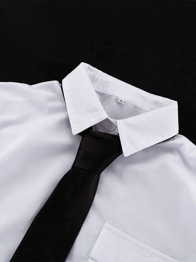 Blusa de traje con corbata para mujer, moda 2025, camisas blancas holgadas de manga larga para mujer, camisas de temperamento callejero para mujer, novedad 2025