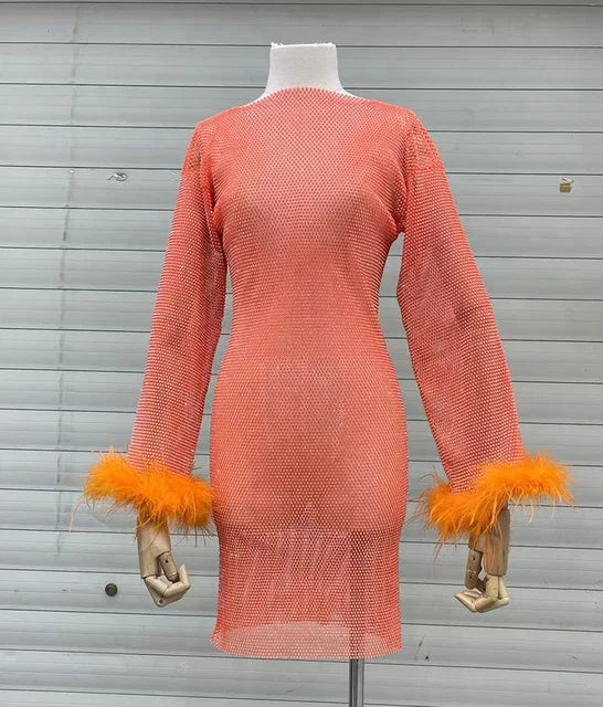 Vestido mini con tejido brillante y diamantes de imitación para mujer, vestido sexy transparente a la moda, vestido informal holgado de lujo para discoteca.