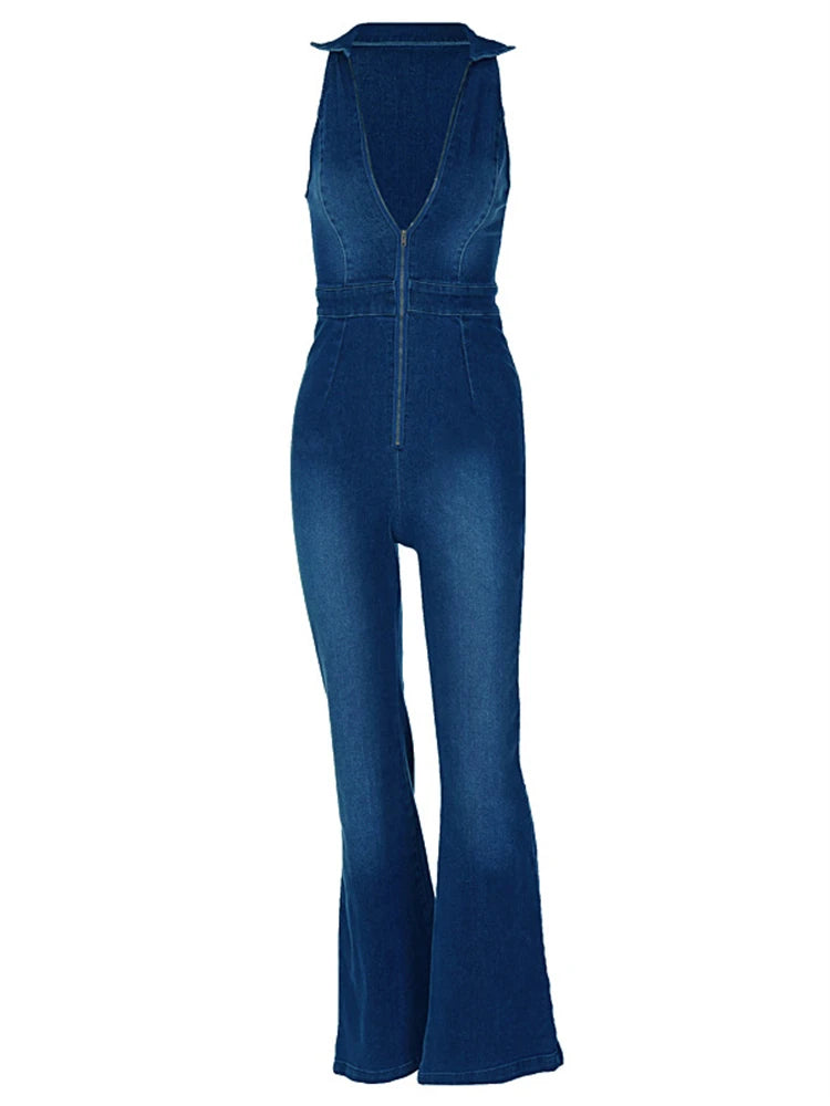Y2k Denim Jumpsuit Women 2025 New V-Neck Sleeveless Slim Bodycon Jumpsuits Overalls Streetwear One Piece Outfits Jeans