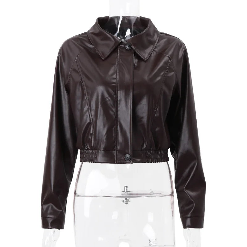 Chaquetas de PU retro con cremallera para mujer, abrigos básicos informales de temperamento sólido de invierno para mujer, chaqueta de cuero de moda de otoño 2025 para mujer