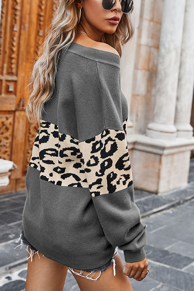 Suéter de cuello en V con estampado de leopardo (5 colores)