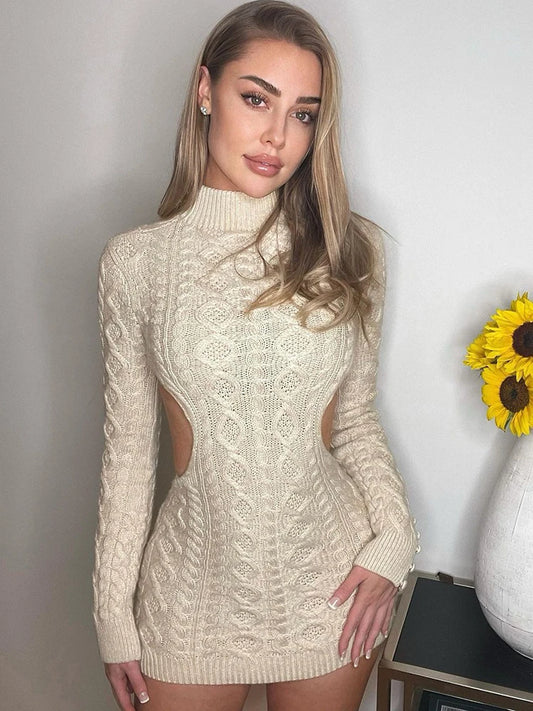 Vestido playero de punto para mujer, otoño 2025, ajustado, sin espalda, de manga larga, sexy, para fiesta, minivestido para mujer, estilo Y2K, para vacaciones