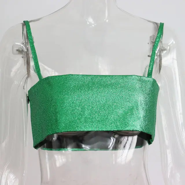 Sparkly Y2K Tops Women Summer Suspender Sleeveless Sexy Crop Top 2025 Femme Elegant Night Party Basic Cute Tops Tee