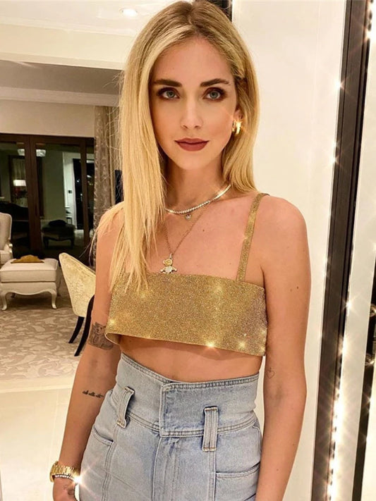 Sparkly Y2K Tops Women Summer Suspender Sleeveless Sexy Crop Top 2025 Femme Elegant Night Party Basic Cute Tops Tee