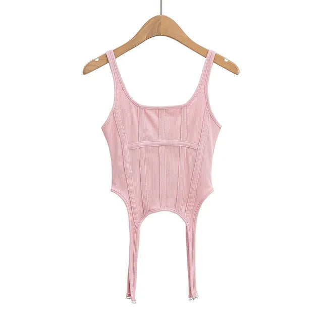Y2k Croset Top Women Summer Fashion Vintage Irregular Rib Knitted Sleeveless Slim Cropped Tops Feminino Sexy Tank Top