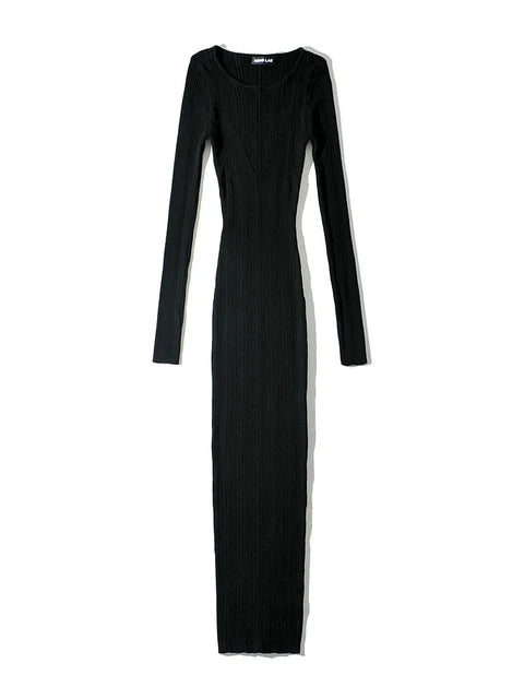 Autumn Fashion Slim Long Dress Female Knitwear Slim High Waist Patchwork Long Sleeve Elegant Party Dress Ladies Knit Dress