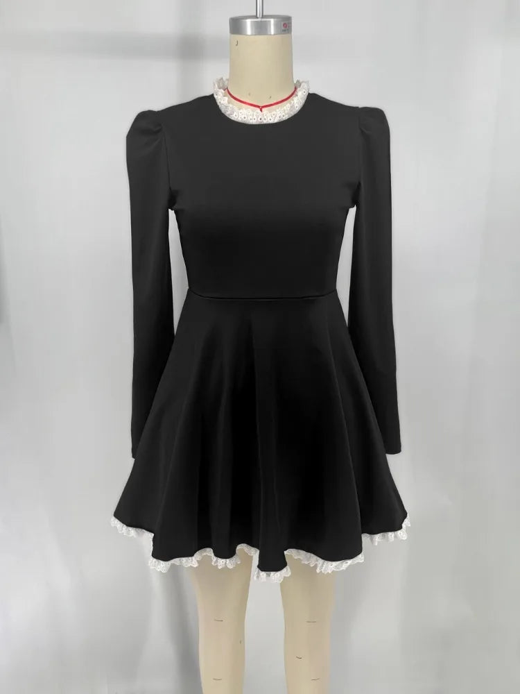 Minivestido de encaje negro – Vestido de fiesta vintage de cintura alta 2025
