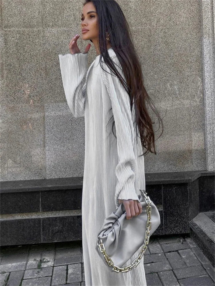Vestido largo informal holgado para mujer, manga larga, básico, liso, alto, ropa de calle, blanco, de verano, a la moda