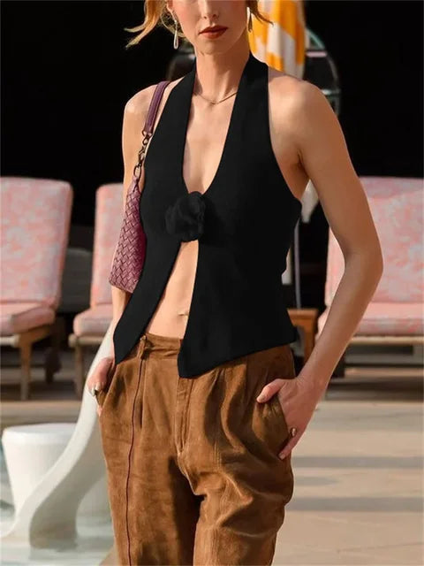 Floral V-Neck Backless Y2k Top Vest – Summer 2025 Women’s Fashion Tank Top