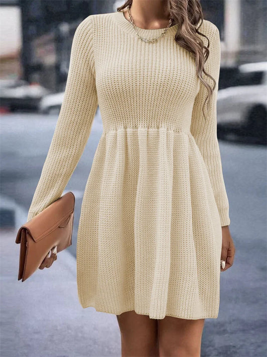 Vestido mini de cintura alta con aberturas a la moda para mujer, elegante vestido de fiesta plisado liso con retazos, vestido ajustado de manga larga para mujer