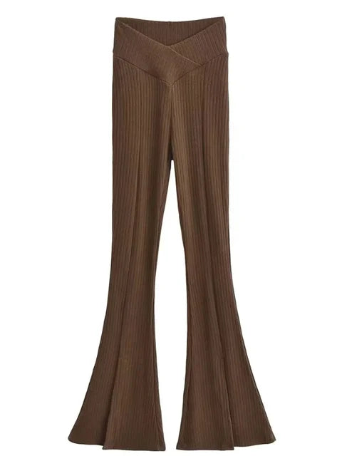Knit Skinny Flared Trousers Split Out Trousers For Women Cross Low Waist White Casual Streetwear Flared Pants 2025 New