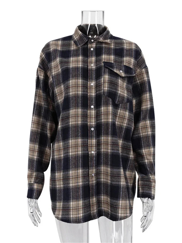 Lapel Autumn 2025 Shirts Outwear Fashion Ladies Contrast Long Sleeve Patchwork Elegant Women Coat Cardigan Female Shirts