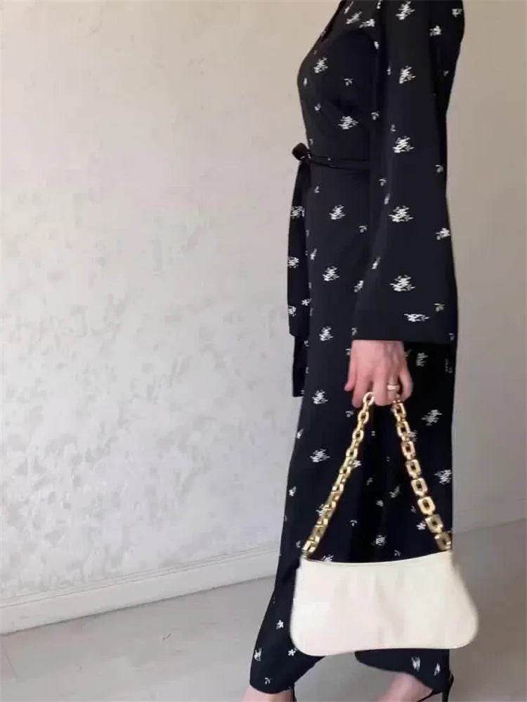 Printed Bandage Elegant Maxi Dress For Women V-Neck Patchwork Fashion High Waist Lace-Up Party Looks Long Dress 2025 New