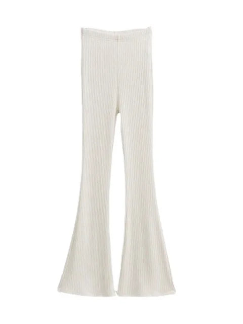 Pantalones acampanados de cintura alta de punto liso para mujer, leggings casuales acanalados, pantalones ajustados elásticos para mujer, ropa de calle de moda