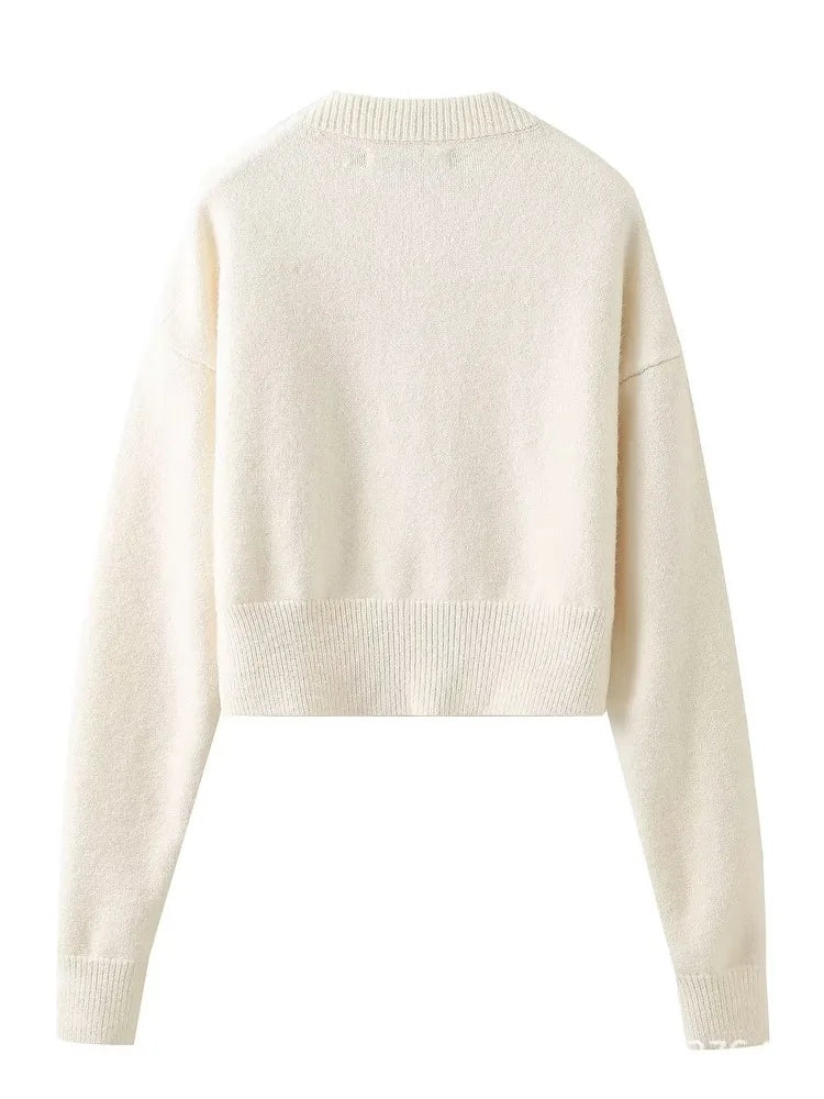 Suéter tipo cárdigan de punto blanco con retazos para mujer, moda holgada, informal, de cintura alta, ropa de calle, abrigo para mujer