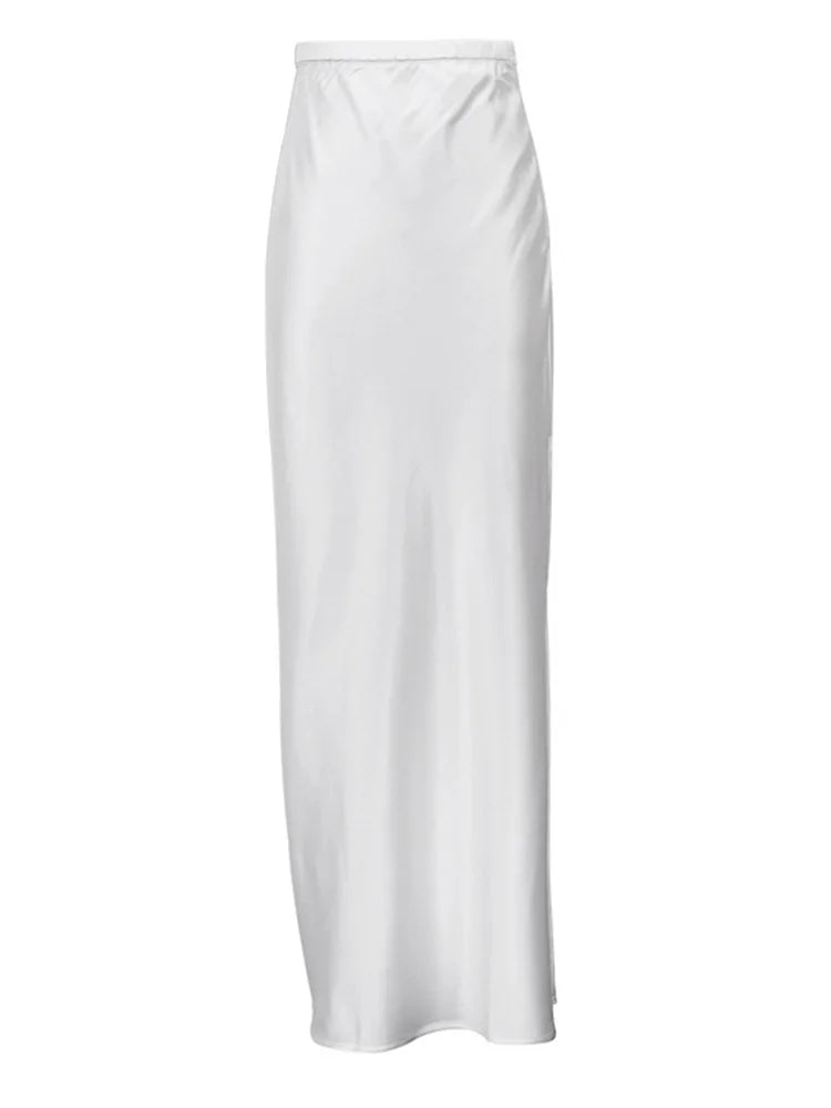 White Satin High Waist Long Skirt For Women Zipper Side Split Slim Elegant Party Maxi Skirt Y2k Outfit Female Long Skirt